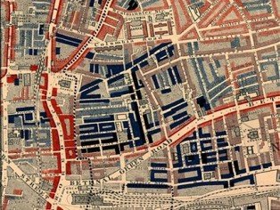 Main image credit: Charles Booth, 'Descriptive Map of East End Poverty' in Life and Labour of the People in London. Volume 1: East London (London: Macmillan, 1889)